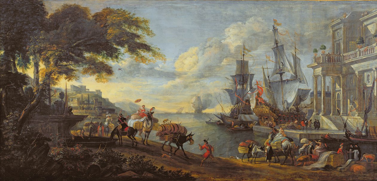 Utsikt över en orientalisk hamn, 1688 av Hendrik van Minderhout