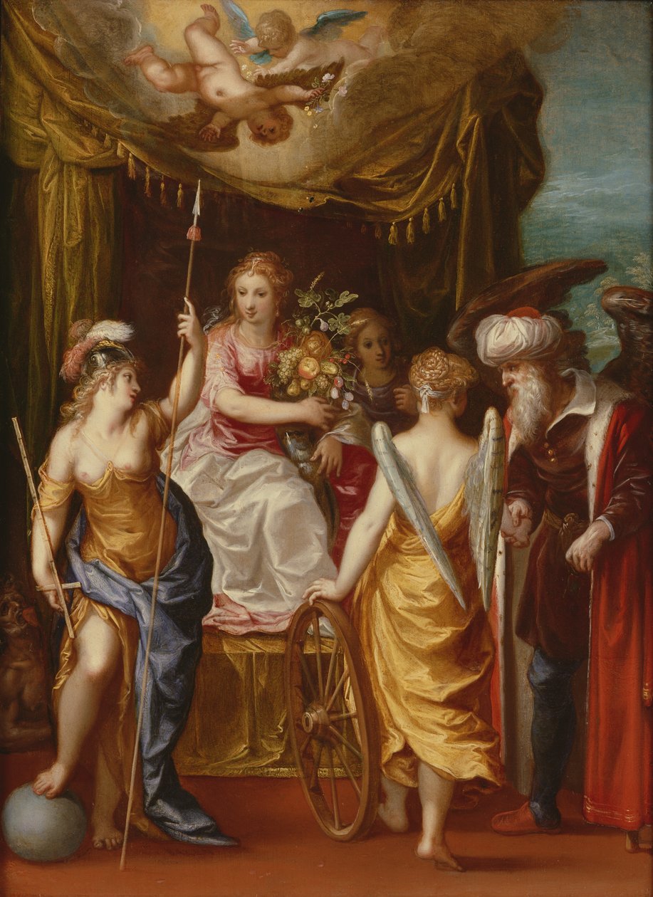 Minerva, Abundance and Fortune (olja på koppar) av Hendrik van the Elder Balen
