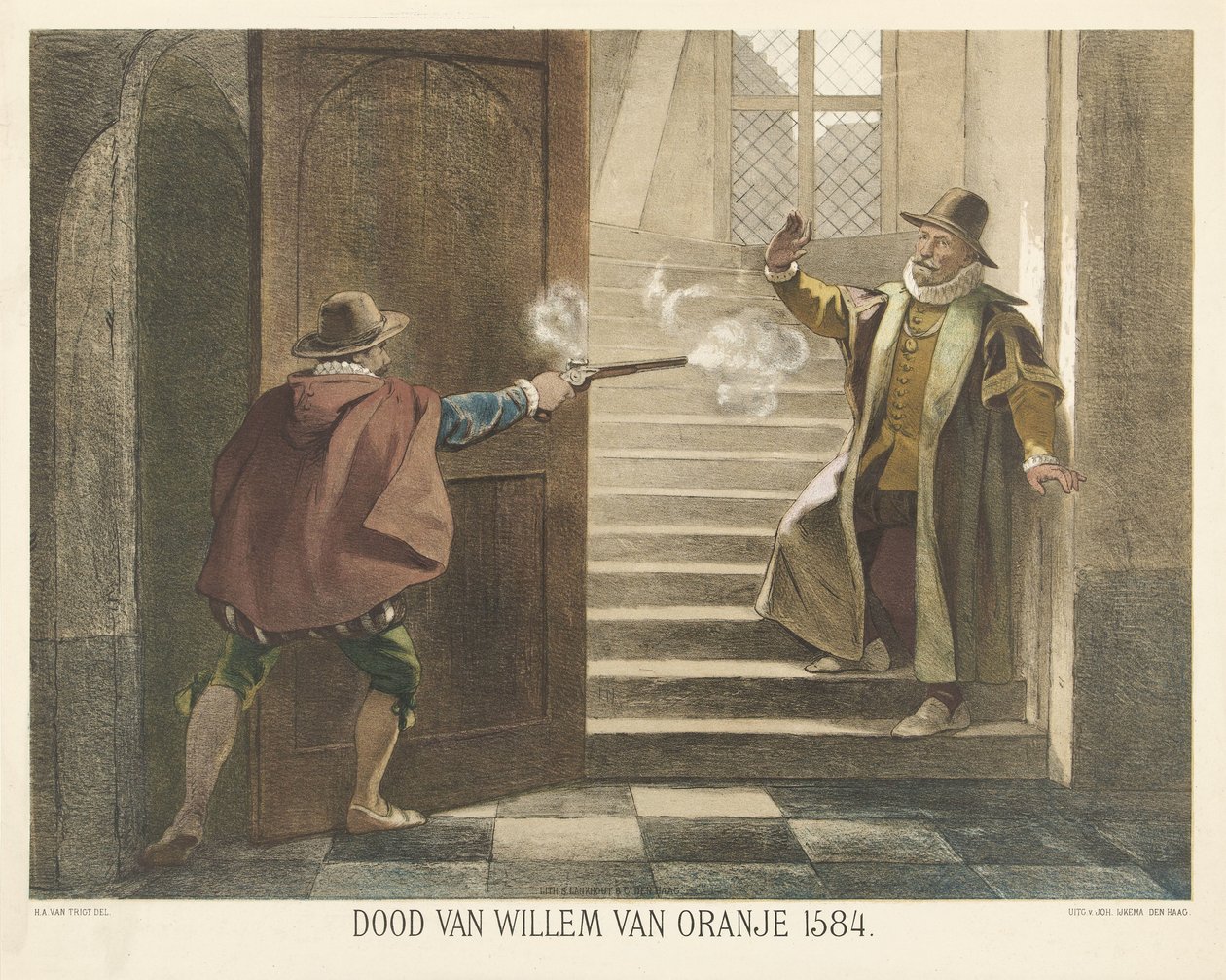 Mordet på Vilhelm av Orange, 1584 Vilhelm av Oranges död 1584 (titel på objektet) av Hendrik Albert van Trigt