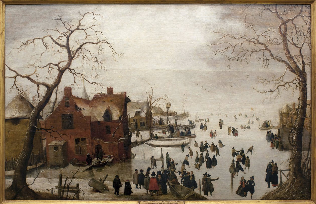 Vinterscen - Målning av Hendrick Avercamp (1585-1634), olja på trä, cirka 1620 (Vinterscen, av Hendrick Avercamp, olja på panel, cirka 1620) - Musee d