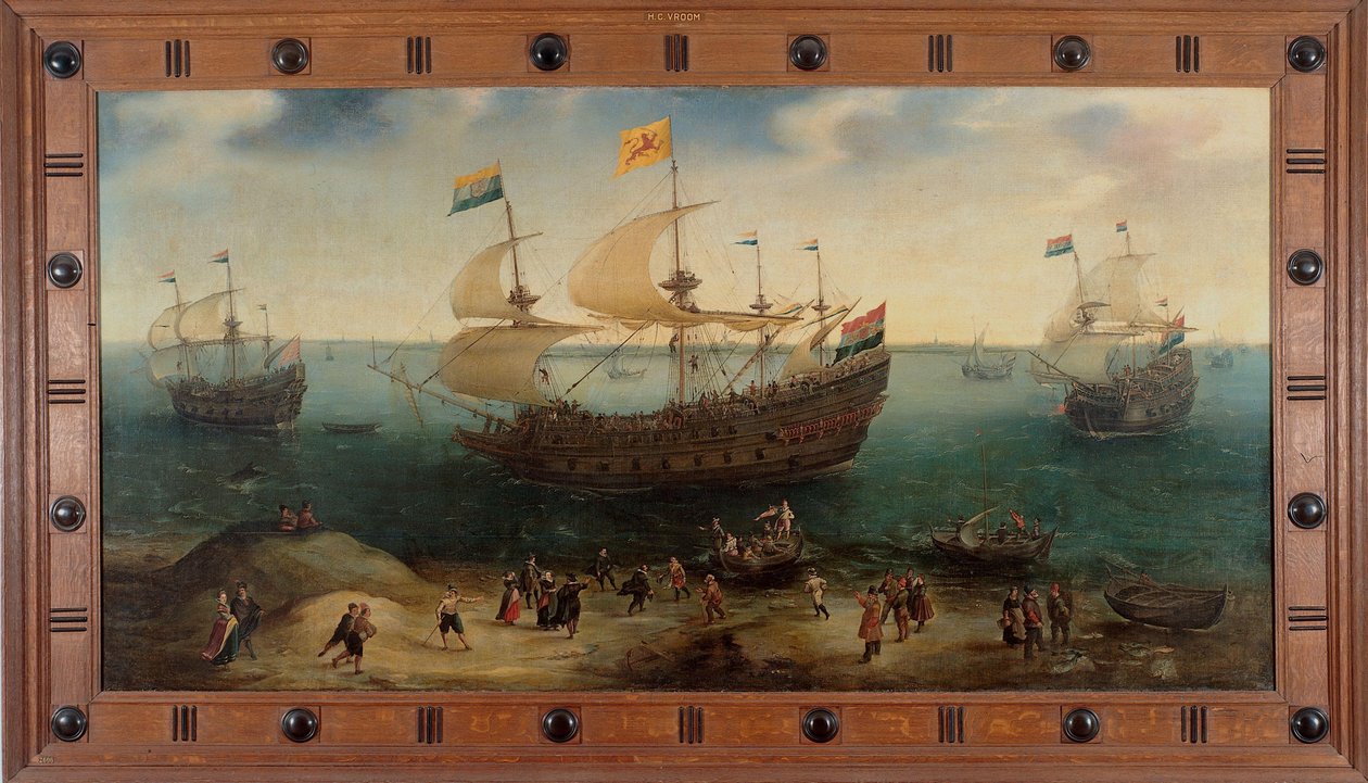 Amsterdams fyrmastade fartyg De Hollandsche Tuyn och andra fartyg återvänder från Brasilien under kommando av Paulus van Heerden av Hendrick Cornelisz. Vroom