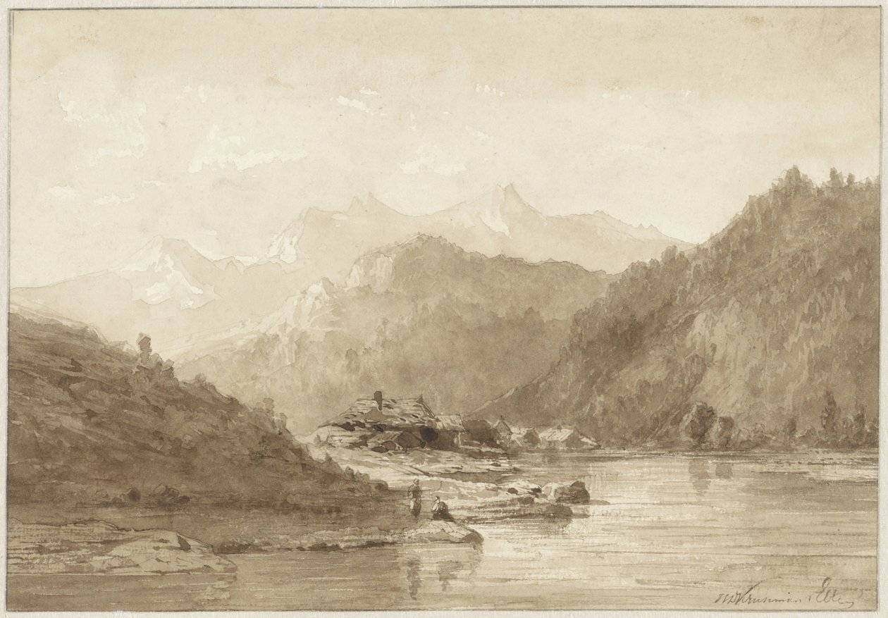 Berglandskap med en sjö av Hendrik Dirk Kruseman van Elten