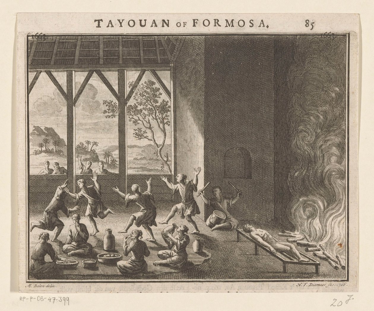 En del av begravningsritualen för invånare i Formosa Tayouan från Formosa (titel på objekt) av Hendrik Frans Diamaer