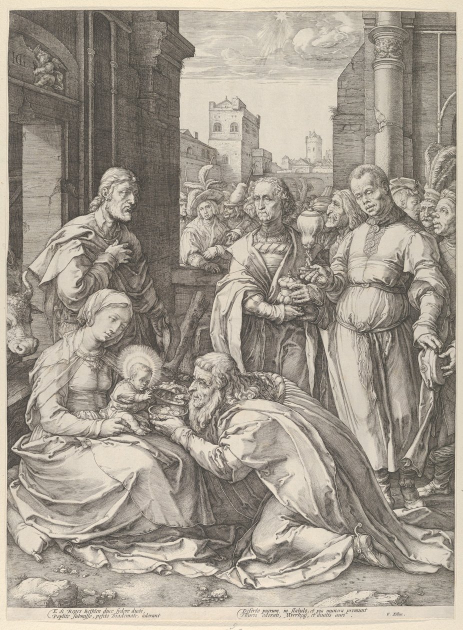 Tillbedjan av Magi,.n.d., n.d.. av Hendrik Goltzius