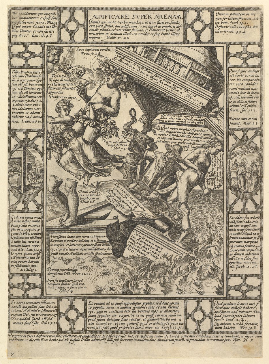 Aedificare Super Arenam, från Allegories of the Christian Faith, från Christian and P..., 1575-1617. av Hendrik Goltzius