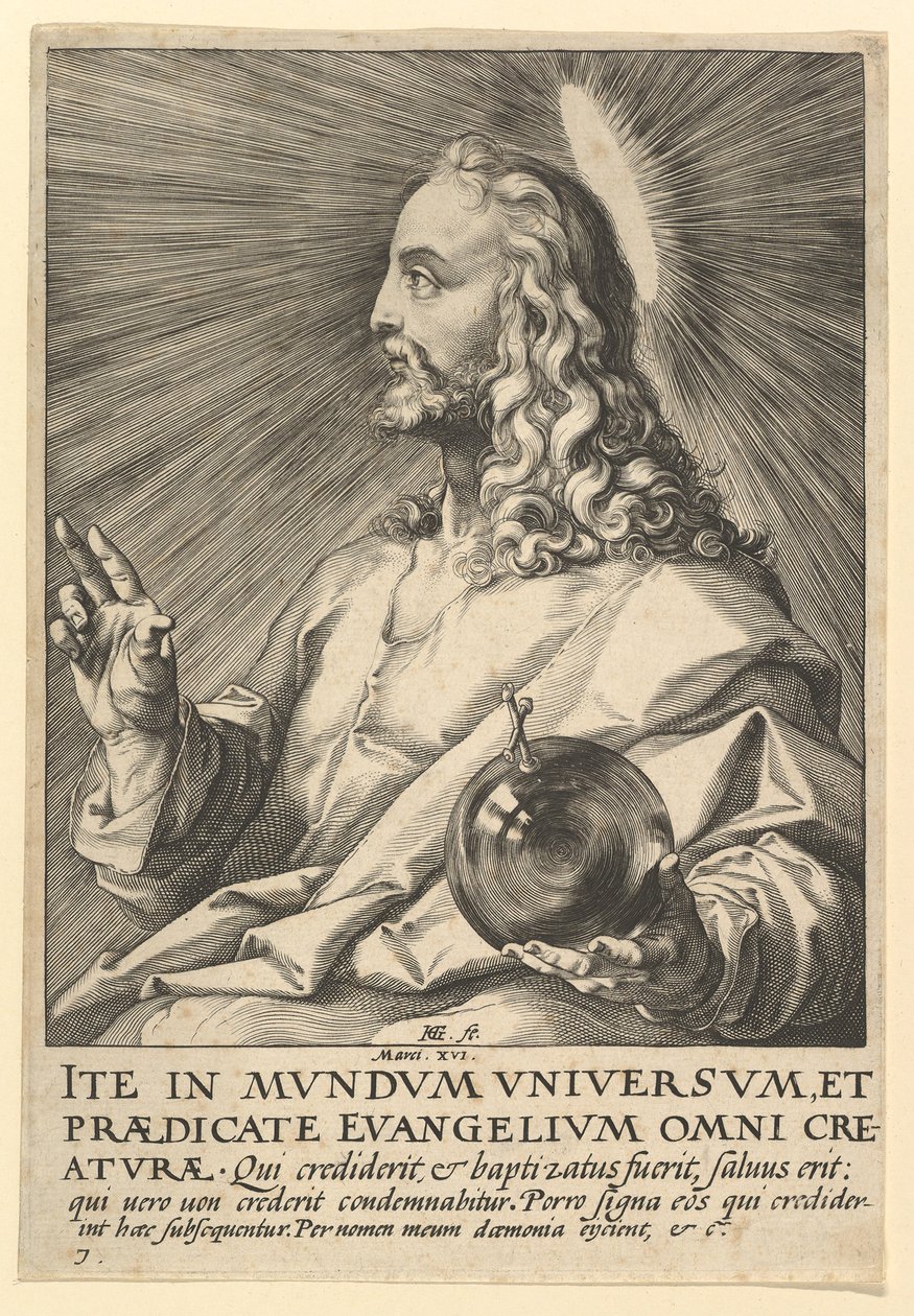 Kristus, från Kristus, apostlarna och den helige Paulus med trosbekännelsen, ca. 1589. av Hendrik Goltzius