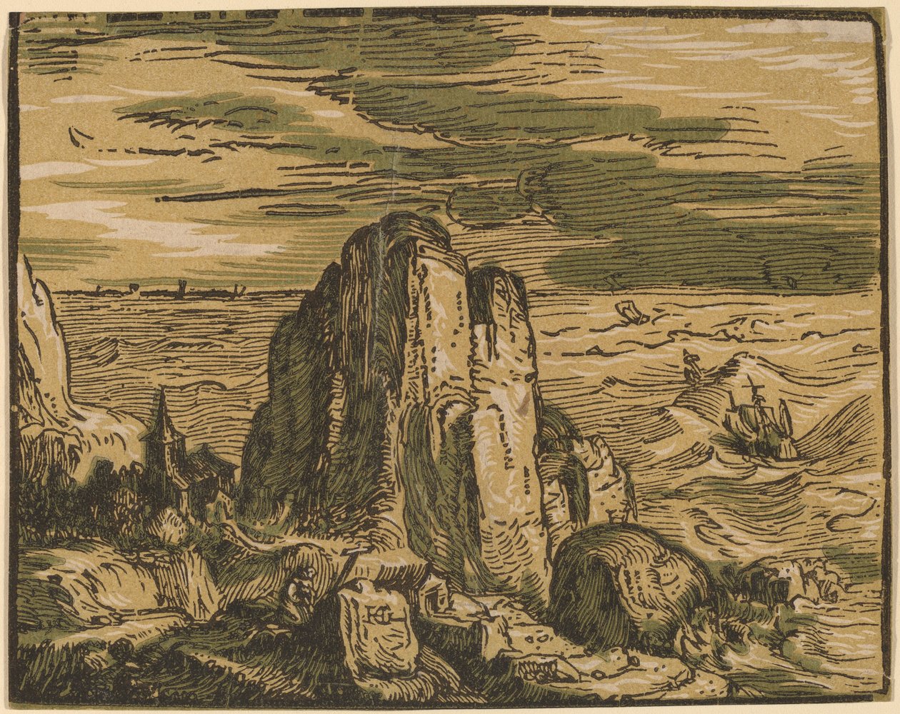 Klipp vid en havsstrand av Hendrik Goltzius