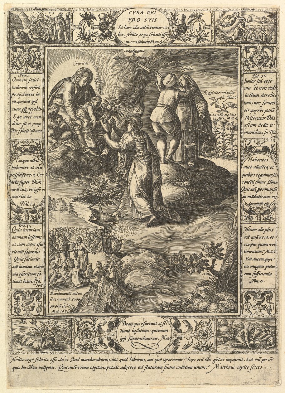 Cura Dei Pro Suis, från Allegories of the Christian Faith, från Christian and Profana Allegories. av Hendrik Goltzius