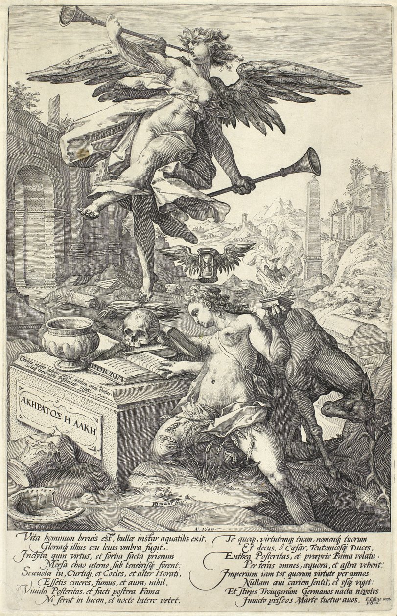 Berömmelse och historia, från romerska hjältar, 1586 av Hendrik Goltzius