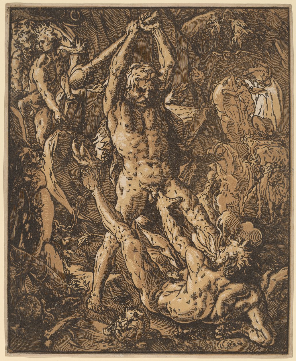 Hercules dödar Cacus av Hendrik Goltzius