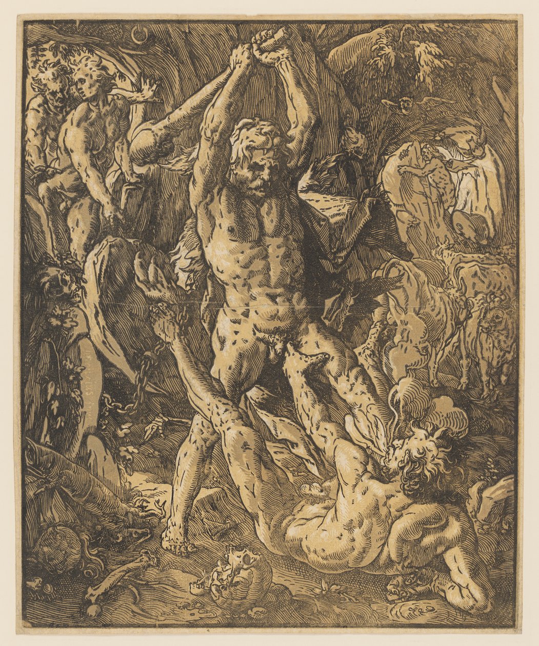 Hercules dödar Cacus av Hendrik Goltzius