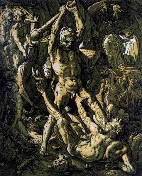 Herkules dödar Cacus av Hendrik Goltzius