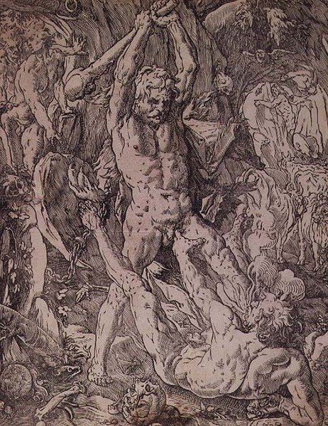 Hercules och Cacus av Hendrik Goltzius