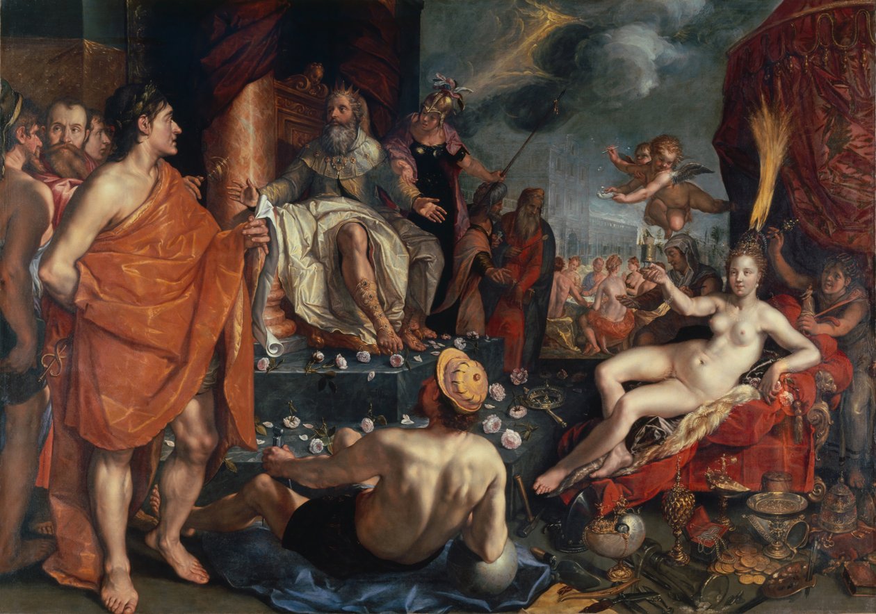 Hermes presenterar Pandora för kung Epimetheus, 1611 av Hendrik Goltzius