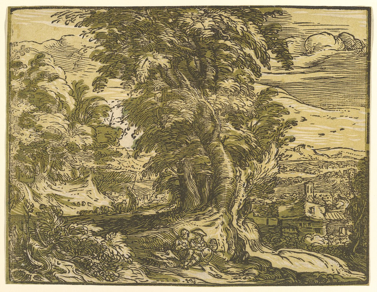 Landskap med sittande par, efter 1595. av Hendrik Goltzius