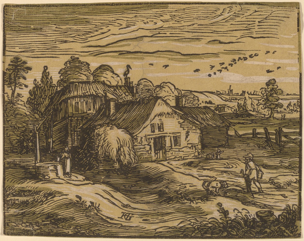 Landskap med en bondgård av Hendrik Goltzius