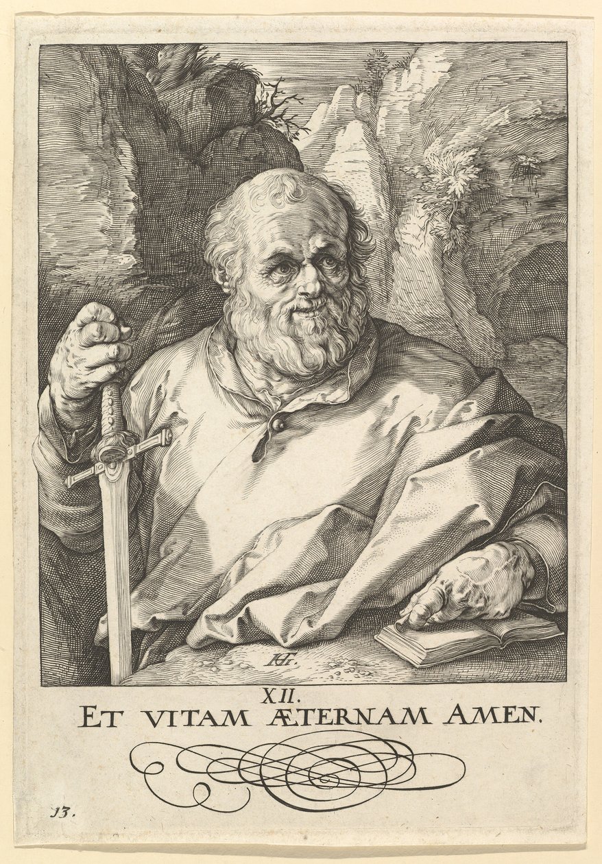 Den helige Mattias, från Kristus, apostlarna och den helige Paulus med trosbekännelsen, ca. 1589. av Hendrik Goltzius