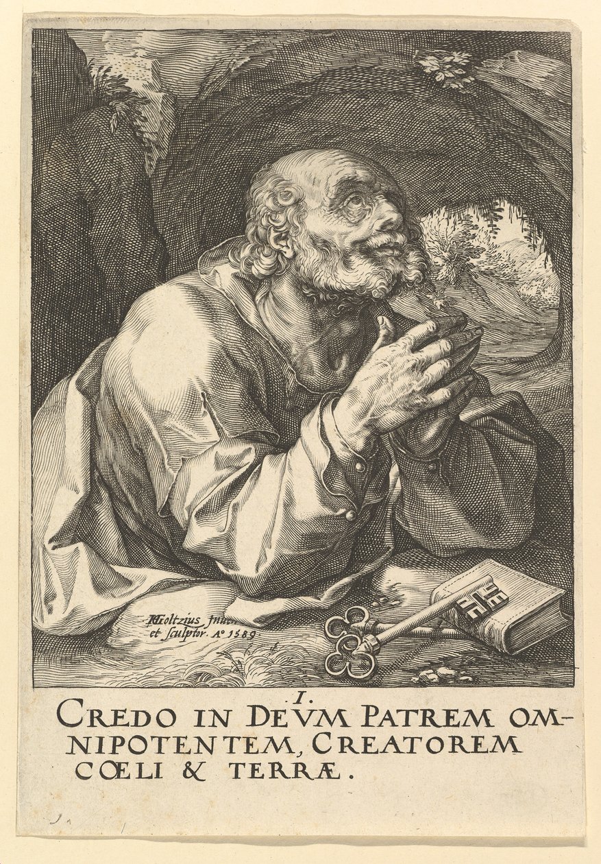 Sankt Petrus, från Kristus, apostlarna och Paulus med trosbekännelsen, 1589. av Hendrik Goltzius
