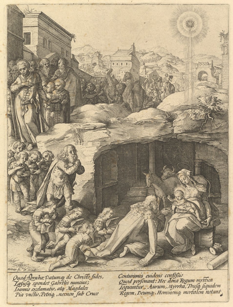 Tillbedjan av Magi, ca. 1585. av Hendrik Goltzius