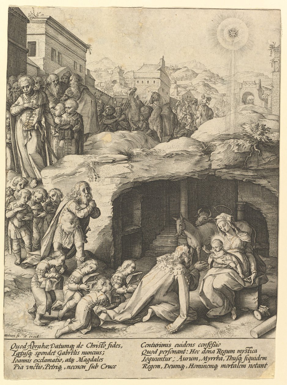 Tillbedjan av Magi, ca. 1585. av Hendrik Goltzius