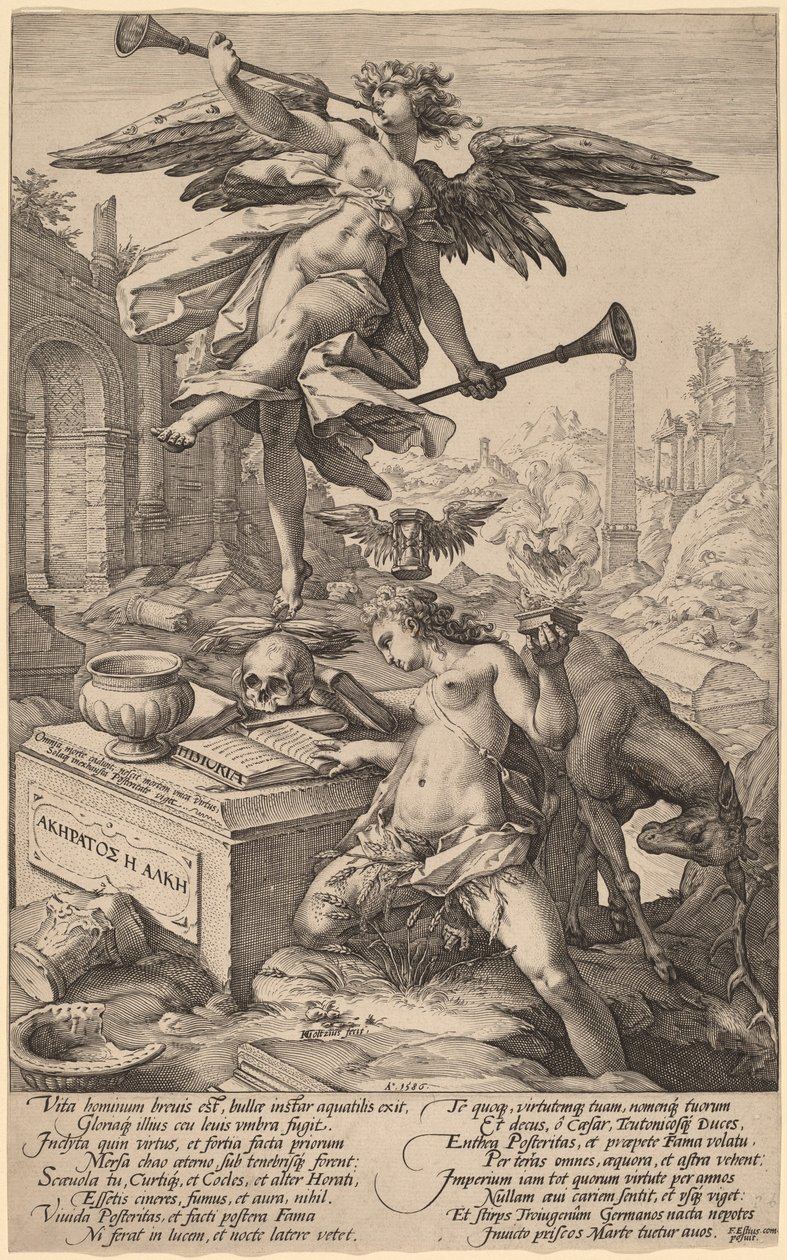 Allegorin om berömmelse och historia av Hendrik Goltzius