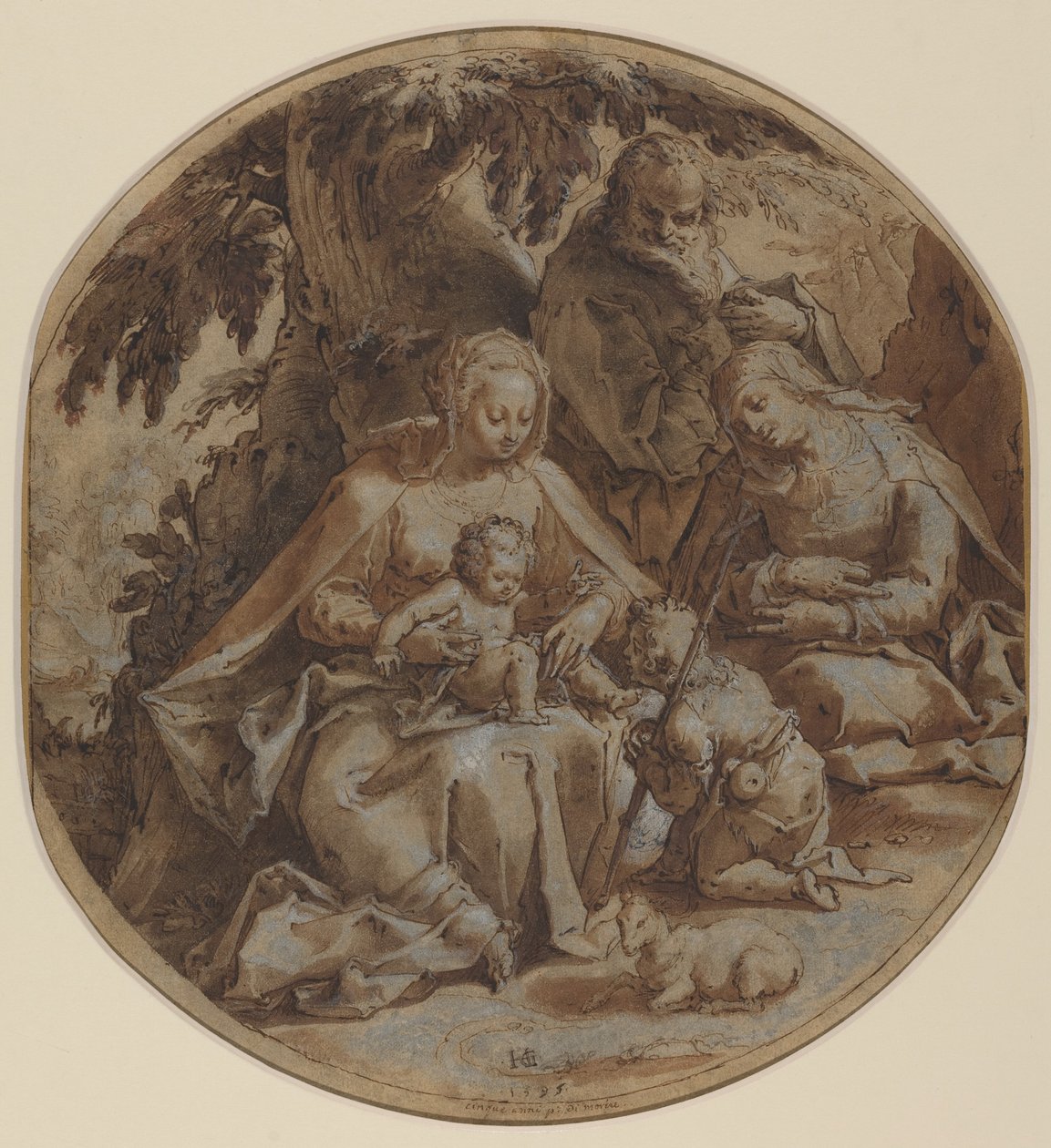 Den heliga familjen med Saint Elizabeth och Saint John the Baptist av Hendrik Goltzius
