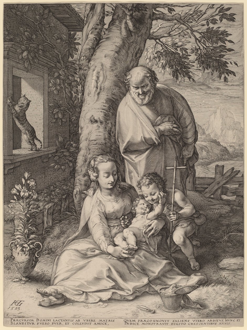 Den heliga familjen med spädbarnet Johannes döparen av Hendrik Goltzius