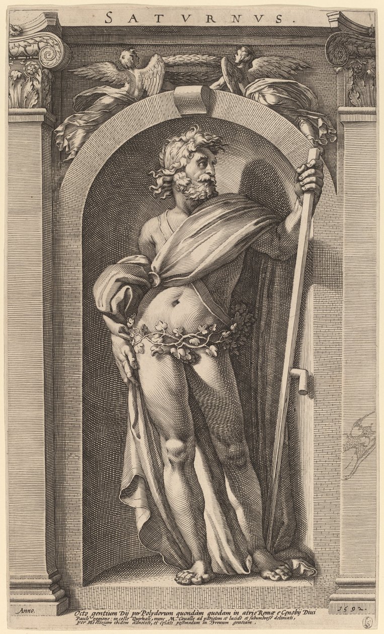 Saturnus av Hendrik Goltzius after Polidoro da Caravaggio