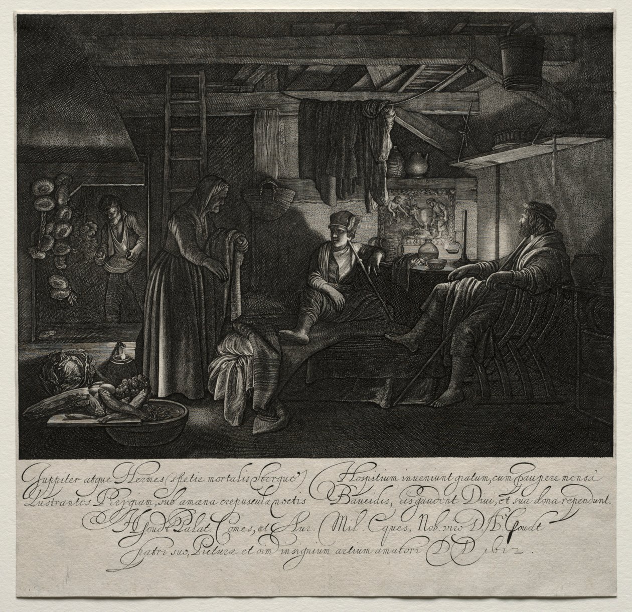 Jupiter och Merkurius vid Filemons och Baucis hus. av Hendrik Goudt