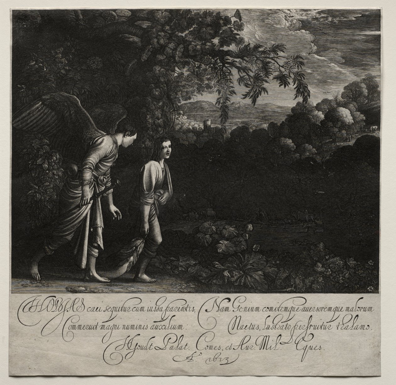 Tobias och ängeln (stor tallrik) av Hendrik Goudt