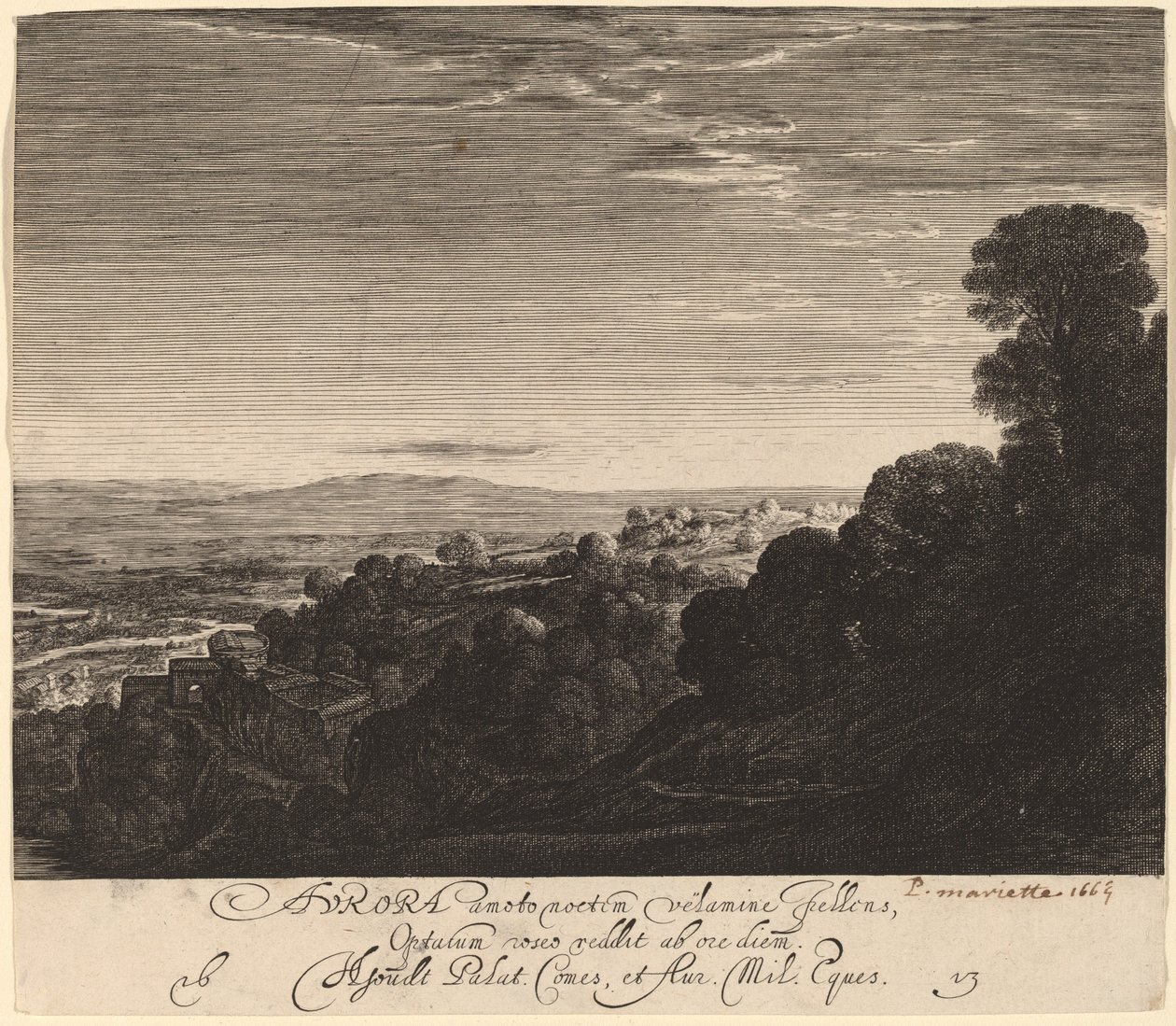 Landskap i gryningen: Aurora av Hendrik Goudt after Adam Elsheimer
