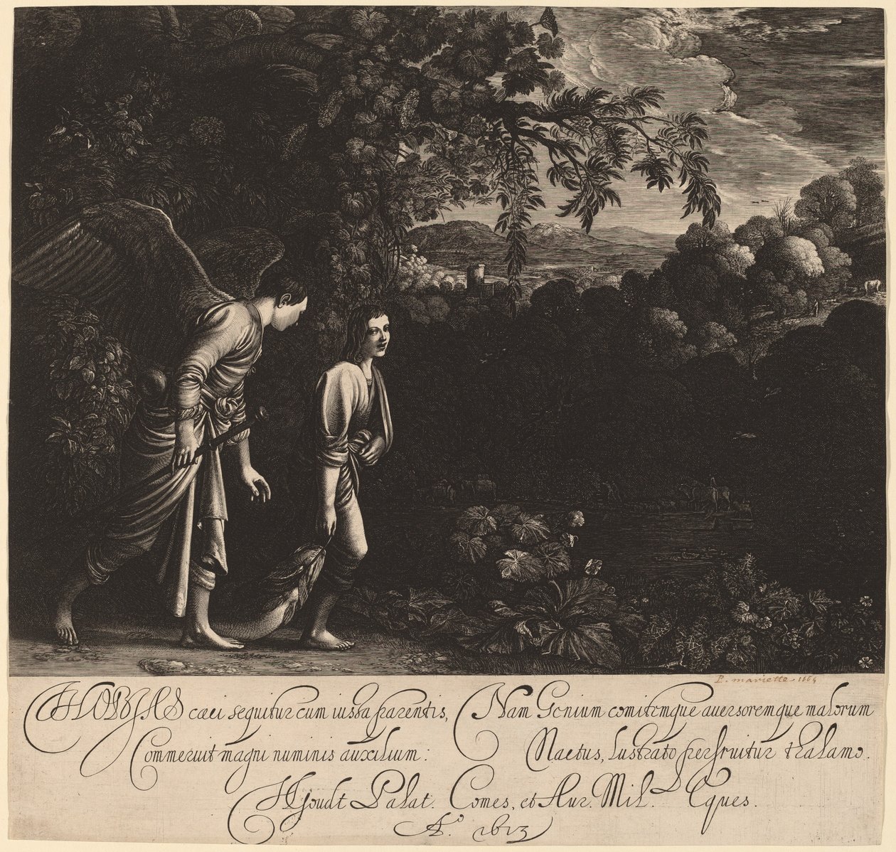 Tobias och ängeln (Den stora Tobias) av Hendrik Goudt after Adam Elsheimer