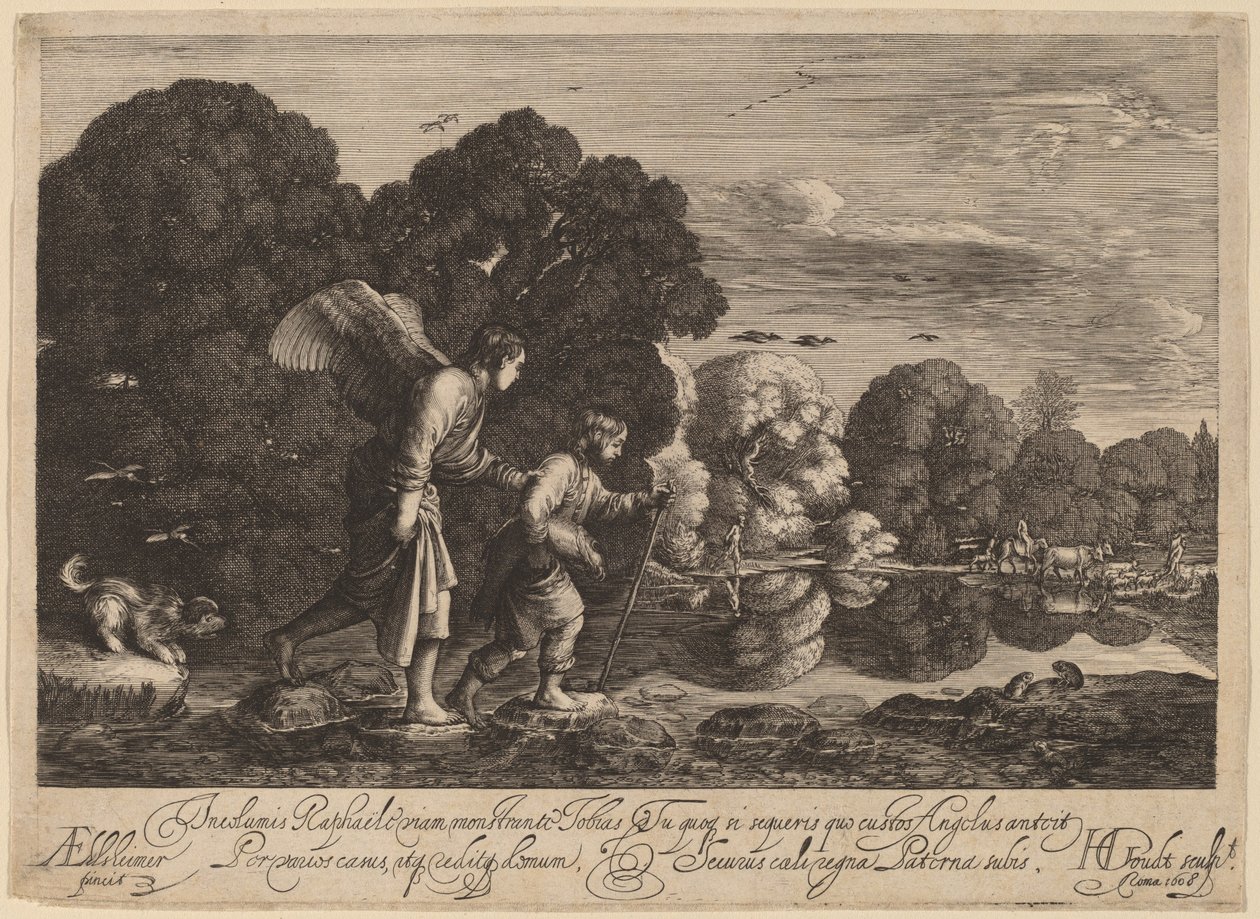 Tobias och ängeln (Den lille Tobias) av Hendrik Goudt after Adam Elsheimer