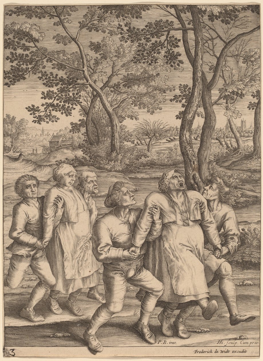 Epileptiker går till höger av Hendrik Hondius I after Pieter Bruegel the Elder
