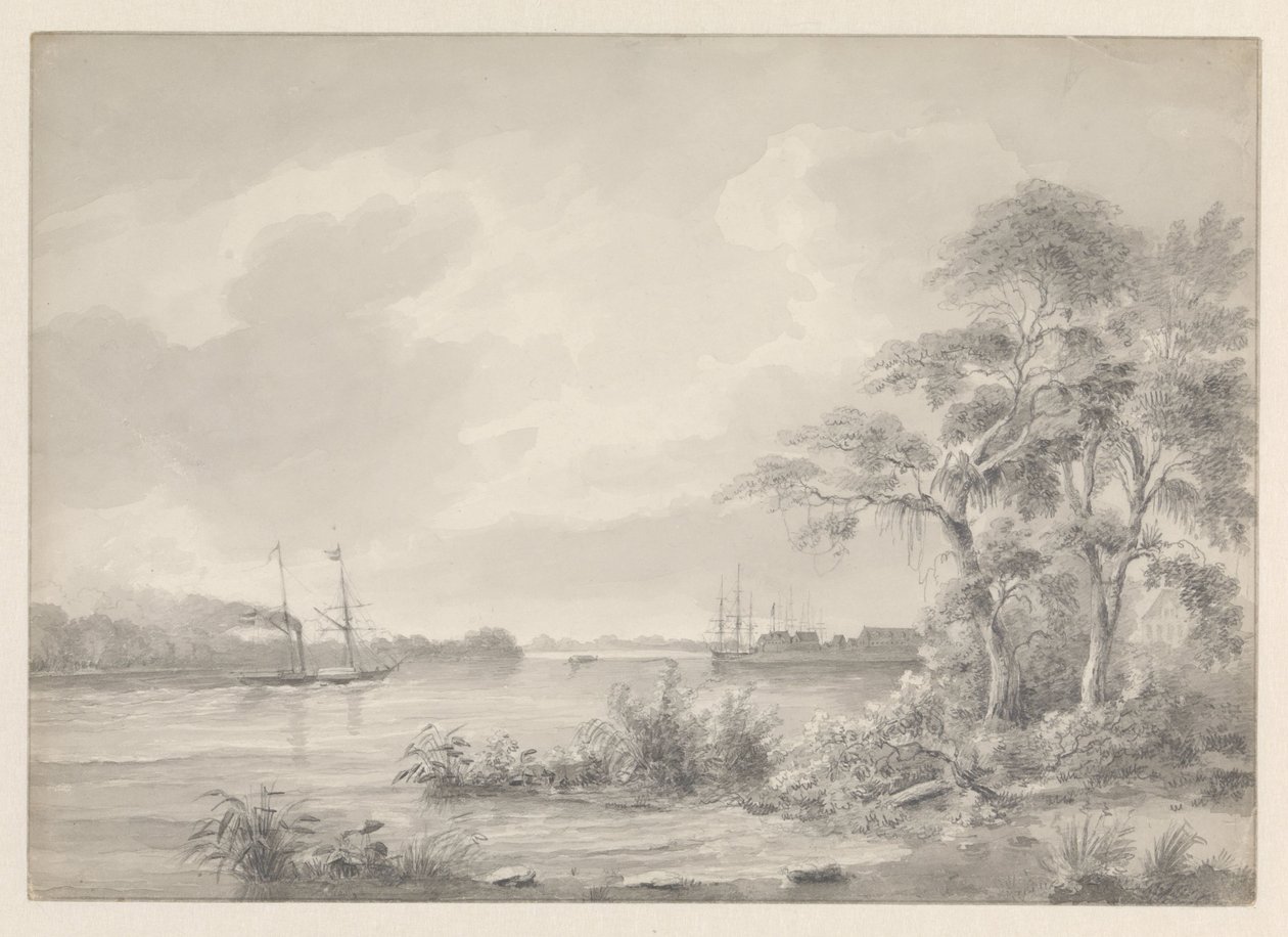 Fort Zeelandia sett när man seglade uppför Surinamfloden av Hendrik Huygens