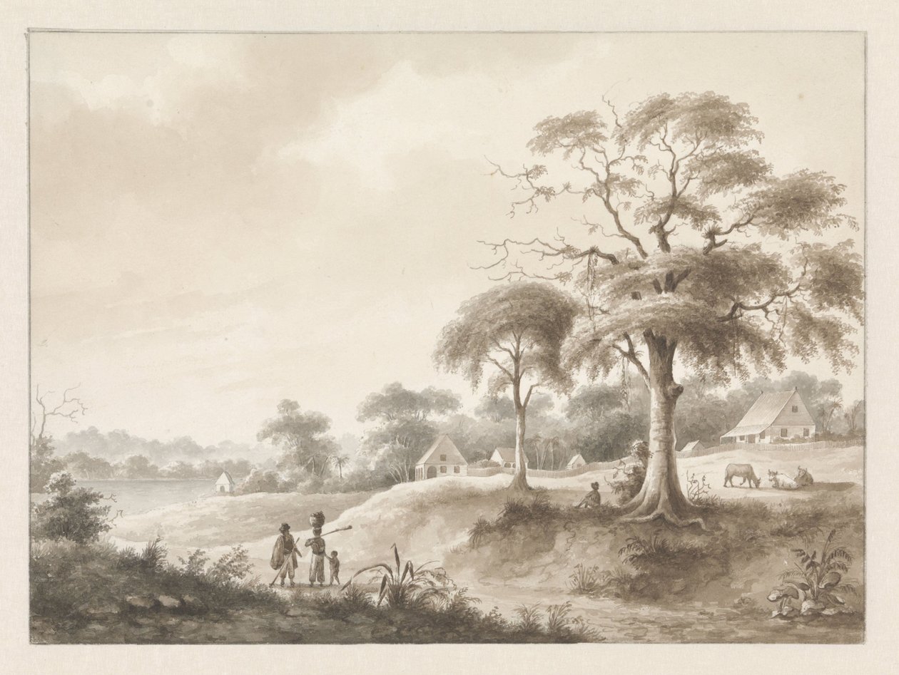 Hus vid en flod av Hendrik Huygens