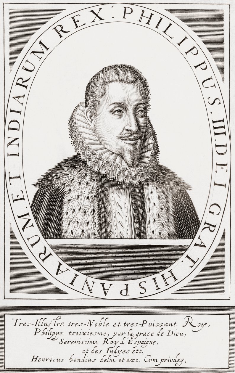 Kung Filip III av Spanien och som Filip II, kung av Portugal, av Hendrik I (after) Hondius