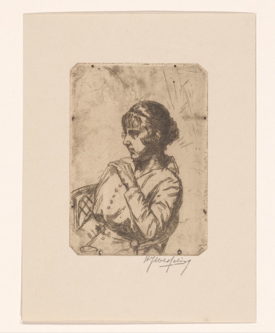 Kvinna i en stol av Hendrik Jan Wesseling (signed by artist)