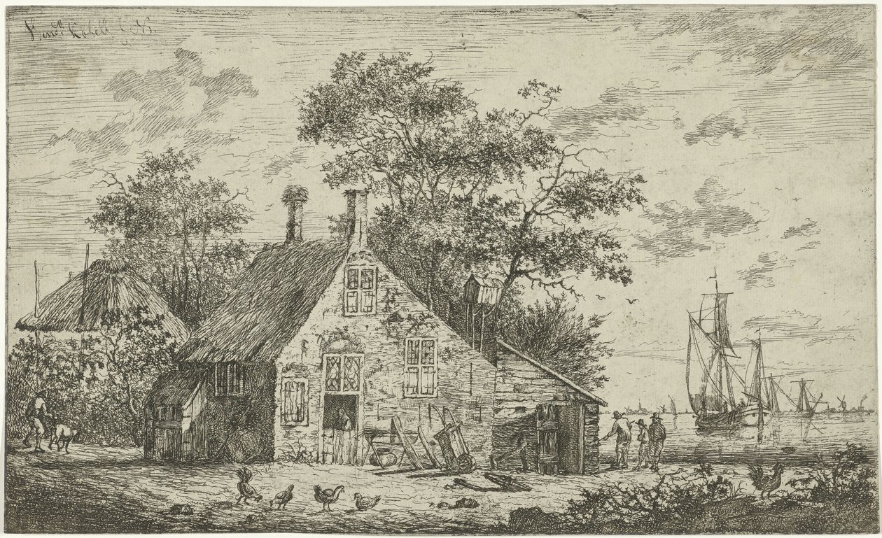 Gård vid en flod av Hendrik Kobell