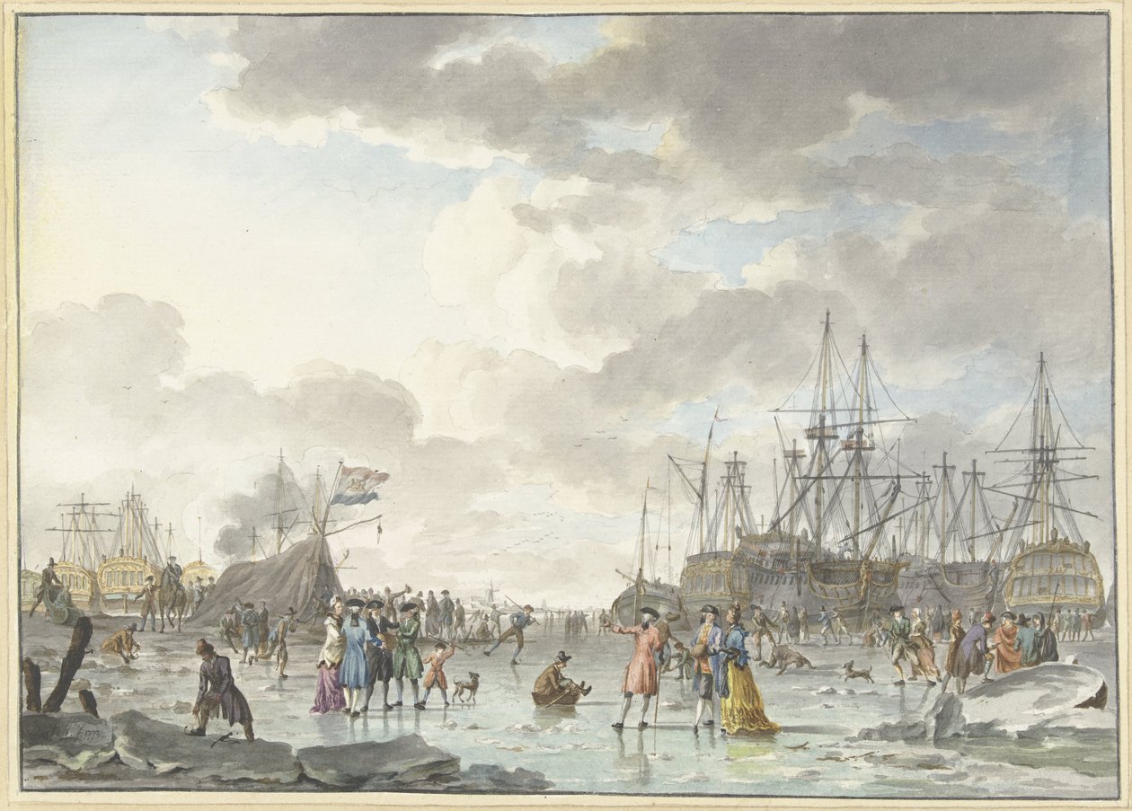 Frost Fair på en frusen flod med fartyg Isunderhållning på en frusen flod med fartyg av Hendrik Kobell