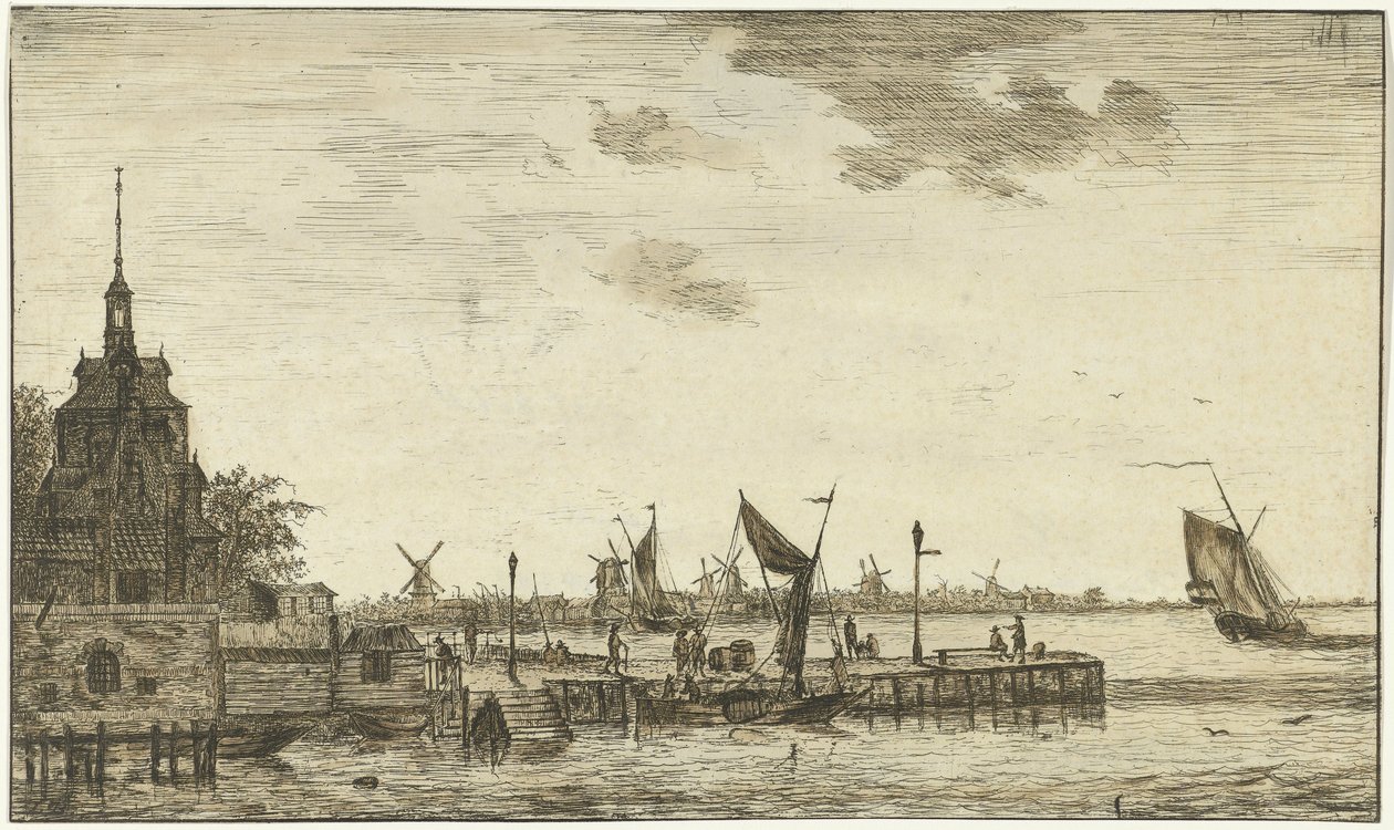 Utsikt över hamnen på Oude Hooft i Rotterdam av Hendrik Kobell