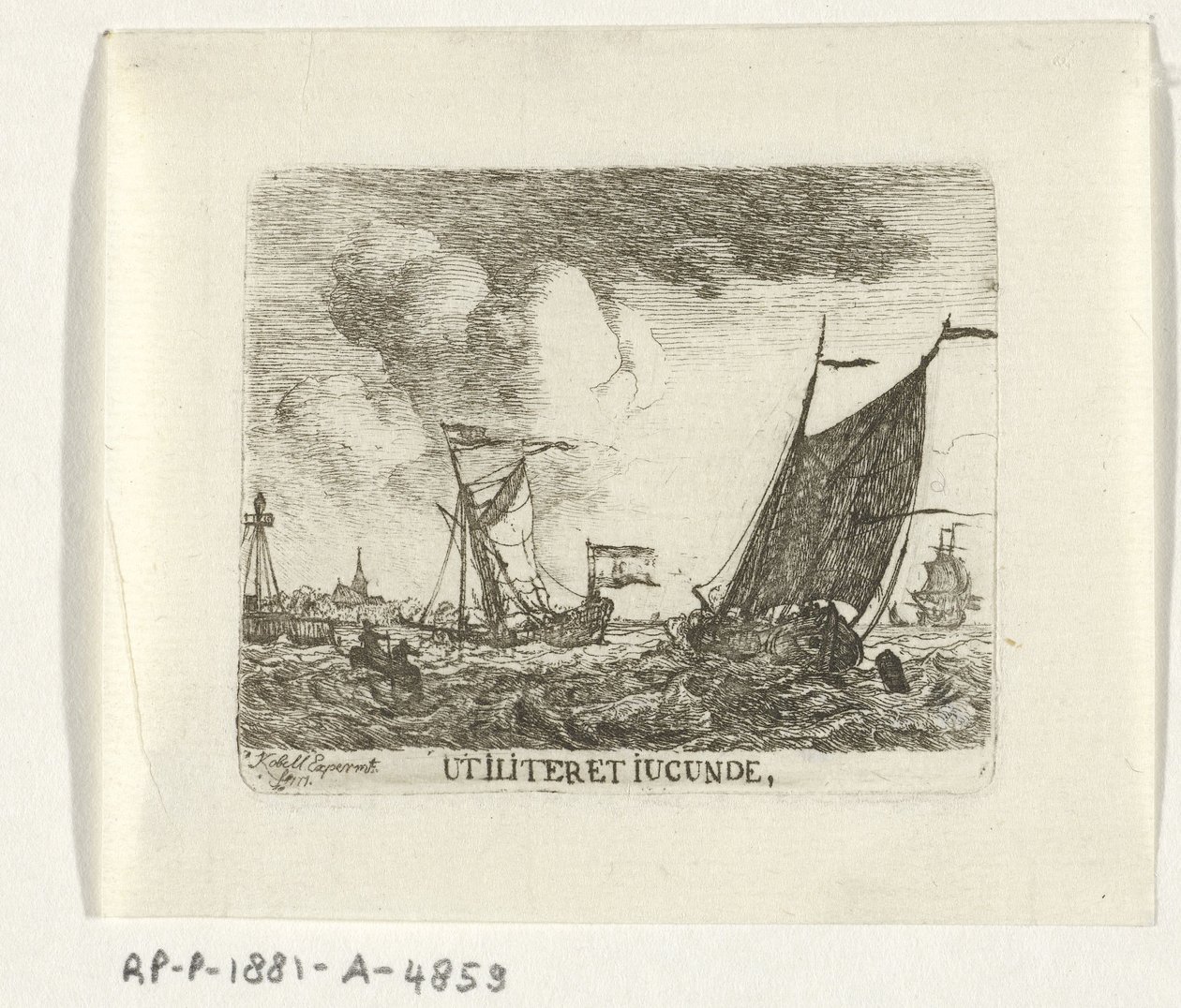 Schepen op woelig vatten Användbart och roligt (titel på objekt) av Hendrik Kobell