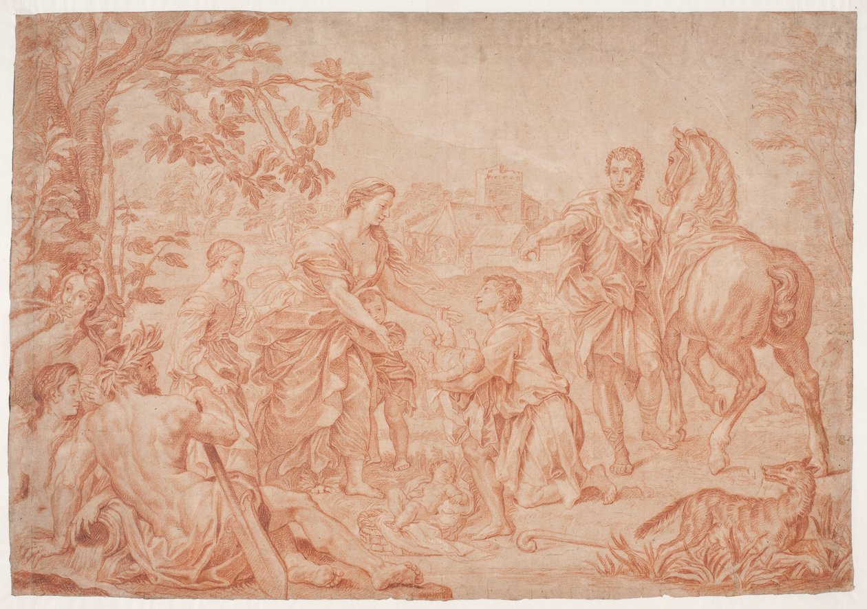 Romulus och Remus (Livy 1, 4). Studie efter Carlo Marattis maleri i Sanssouci, Potsdam (udf. 1692 för Niccolo Maria Pallavicini) av Hendrik Krock