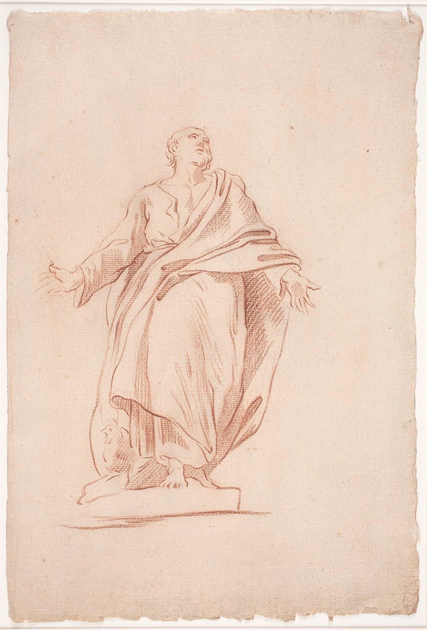 Stående man med utsträckta armar, på en sockel. (Studie efter skulptur). (ett helgon) av Hendrik Krock
