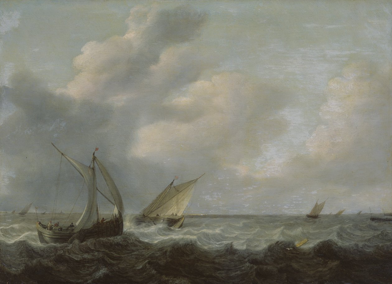 Fiskebåtar i ett hackigt hav av Hendrik Martensz Sorgh