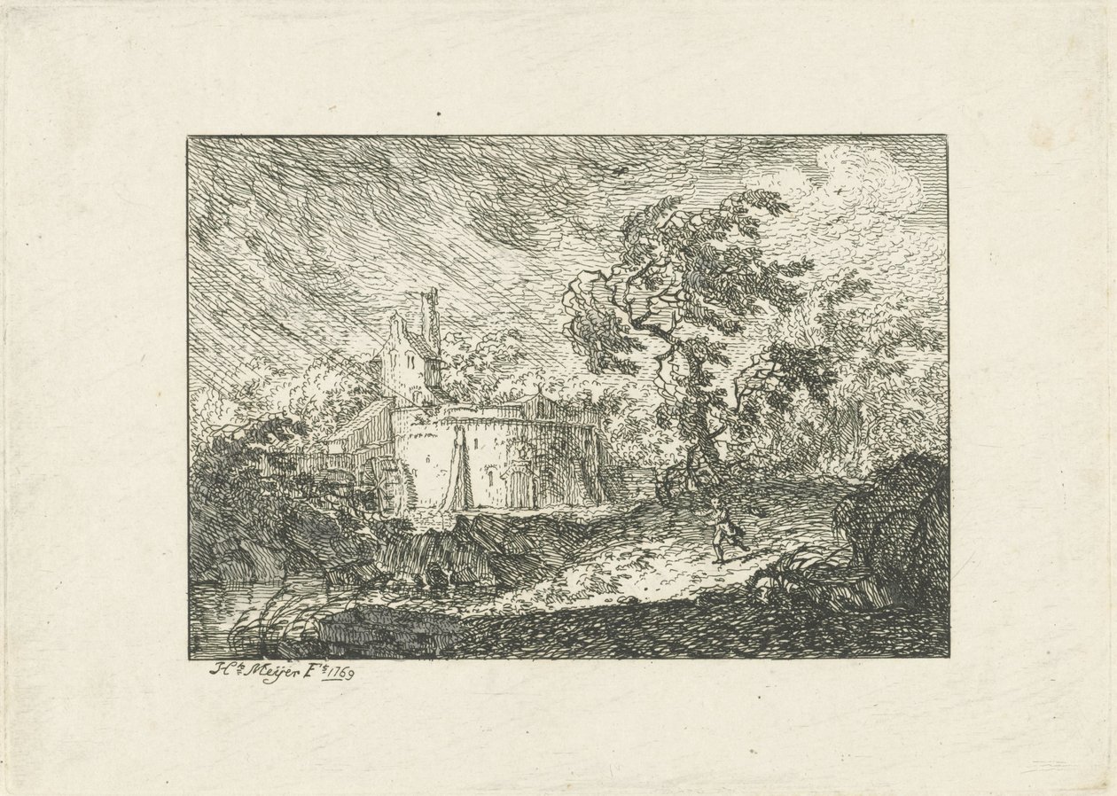 Landskap i regn och storm av Hendrik Meijer