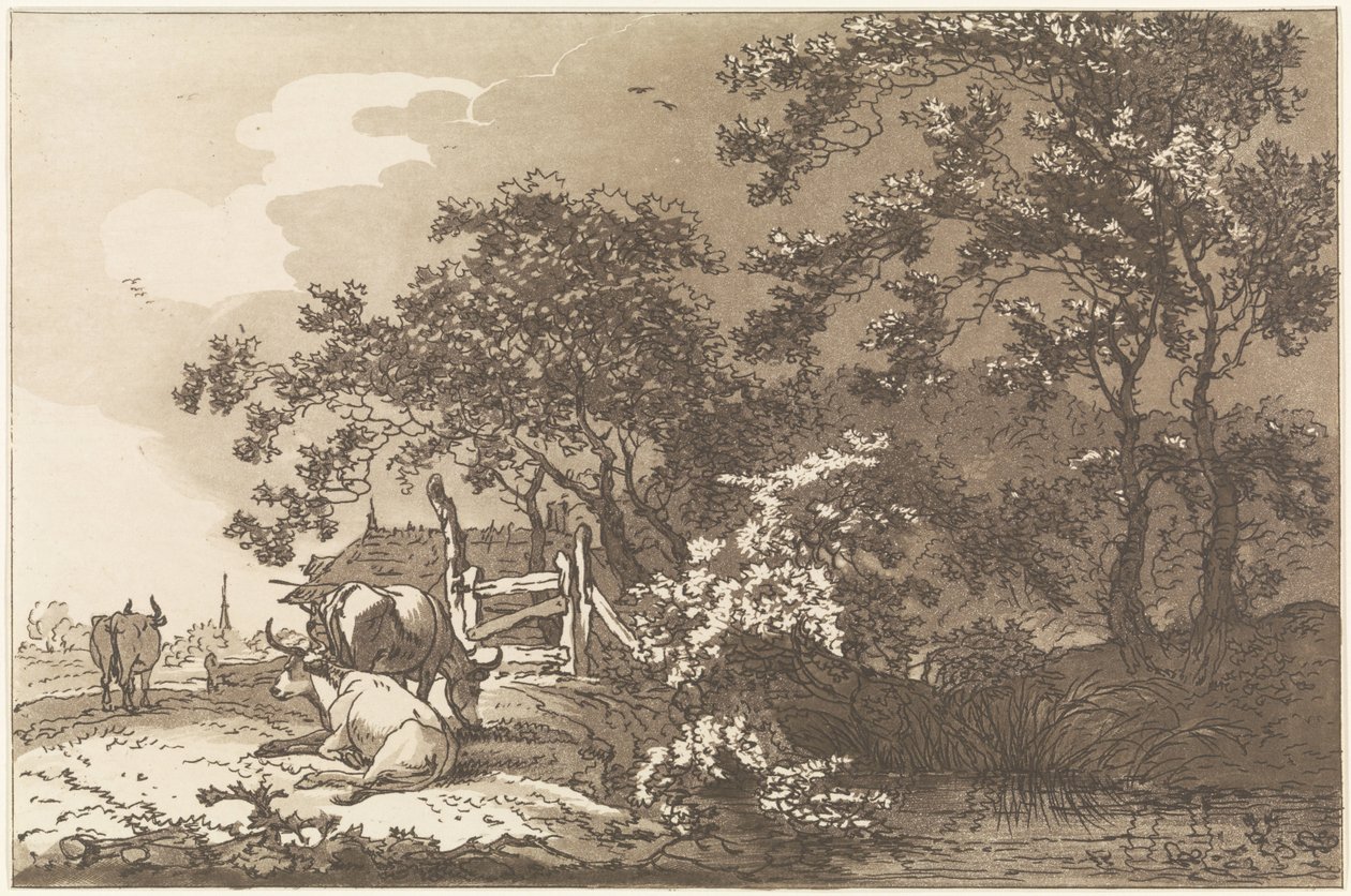 Landschap met koeien Tolv mönster beräknade för användning av dem som lär sig att rita landskap (serietitel) av Hendrik Meijer