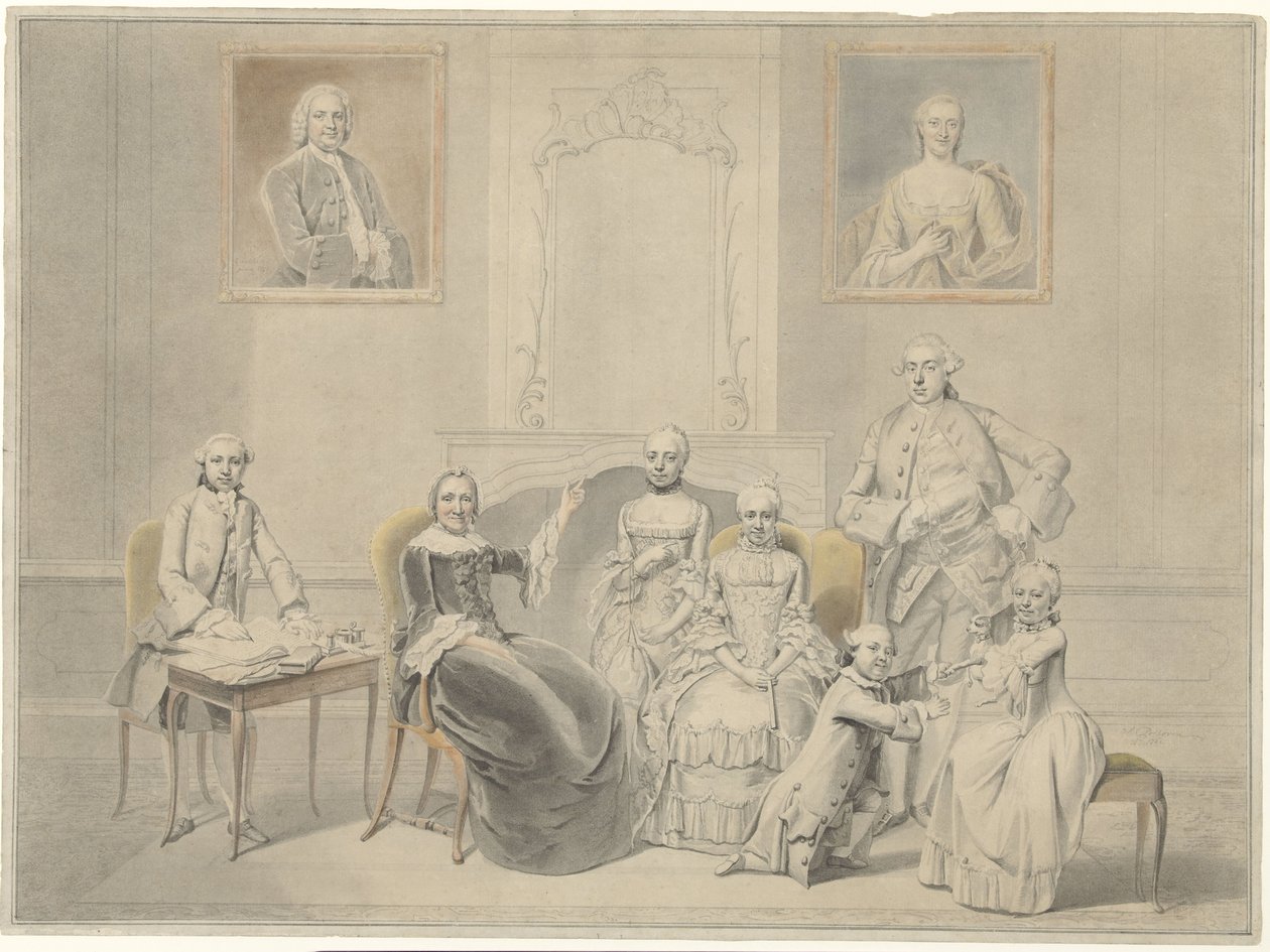 Barnen till Pieter Cornelis Hasselaer och Clara Wendela Sautijn, vars porträtt hänger på väggen, med sin mormor Wendela Eleonora Reael av Hendrik Pothoven
