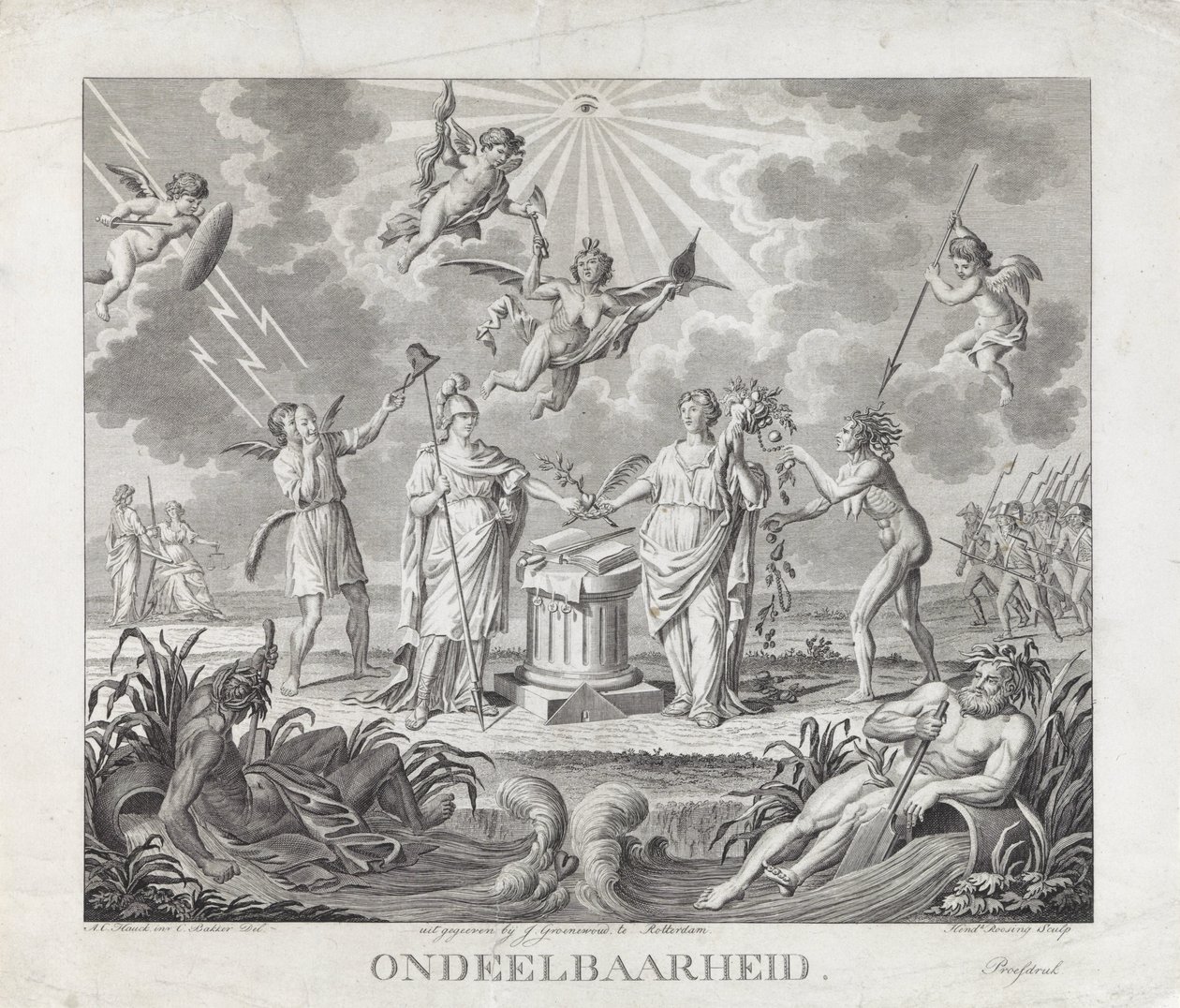 Allegori om odelbarheten, 1795 Odelbarhet (titel på objekt) Fyra allegorier om revolutionen 1795 (serietitel) av Hendrik Roosing
