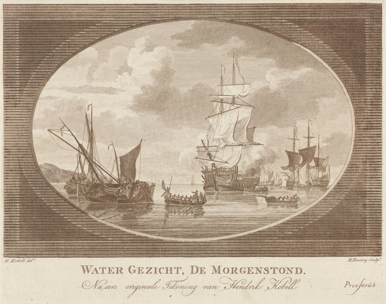 Fartyg på lugna vatten Water Face, De Morgenstond (titel på objekt) av Hendrik Roosing